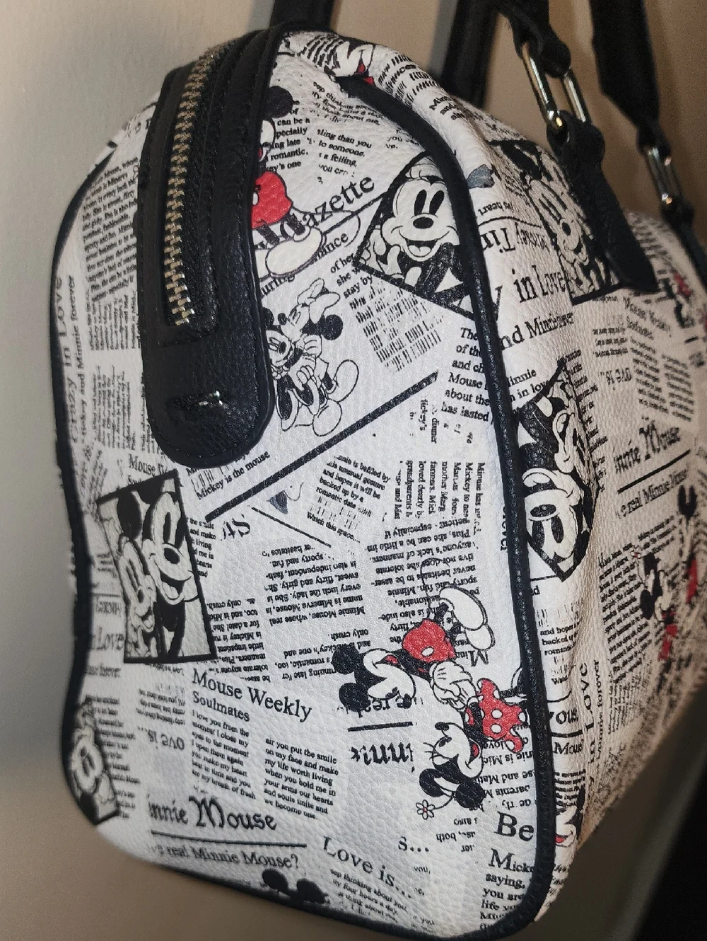 Mickey Minnie Newspaper Satchel Black White Crazy In Love Soulmate Disney Barrel